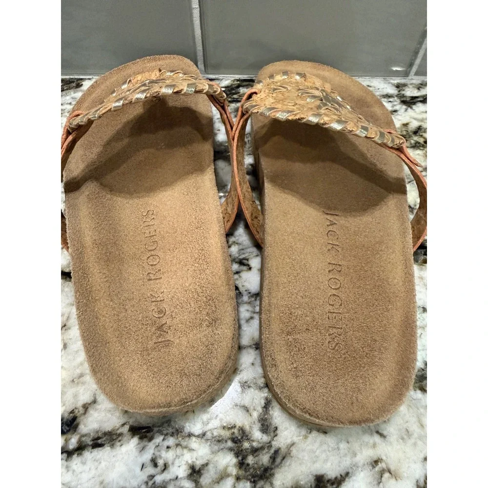 Jack Rogers Youth Girls Cork Silver Whipstitch Jacks Flat Sandals Size 2
